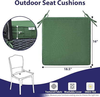 Outdoor Chair Cushions Set of 4,Waterproof Outdoor Seat Cushions for Patio Furniture,Patio Chair Cushion with Handle and Ties, Square Out Door Chair Pads,18.5" x 16" x 3", Forest Green