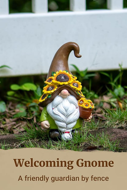 Solar Garden Gnome Statue, 7.67 Inch Resin Gnome Outdoor Decor for Yard, Backyard, Patio, Porch, Lawn; Garden Decor, Gnome Gifts, Birthday Gifts for Grandma Mom Women