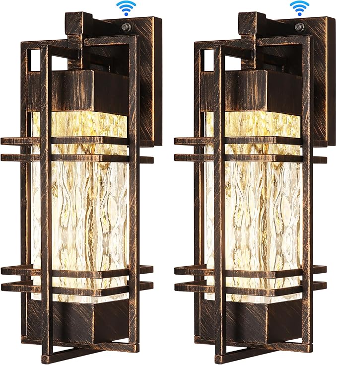 Dusk to Dawn Outdoor Front Porch Light Fixtures Wall Mount Gold-Swept Black,2 Pack Waterproof Wall Sconce Lights, Sensor Exterior Lighting Fixtures for House, Outside Lantern Lamp (Bulb Included)