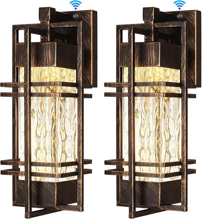 Dusk to Dawn Outdoor Front Porch Light Fixtures Wall Mount Gold-Swept Black,2 Pack Waterproof Wall Sconce Lights, Sensor Exterior Lighting Fixtures for House, Outside Lantern Lamp (Bulb Included)