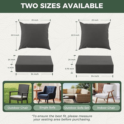 Outdoor Cushions for Patio Furniture, Outdoor Seat Cushion Set 24 x 24 x 4 Inch, Waterproof & Fade Resistant Outdoor Chair Cushions, Deep Patio Chair Cushion with Removable Cover, Dark Grey