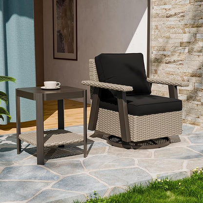 EAGLE PEAK Classic Wicker Patio Bistro Set of 2, Outdoor Patio Furniture with 360° Swivel Rocker Chair and Side Table, Lounge Set for Porch, Deck, or Balcony, Beige/Black