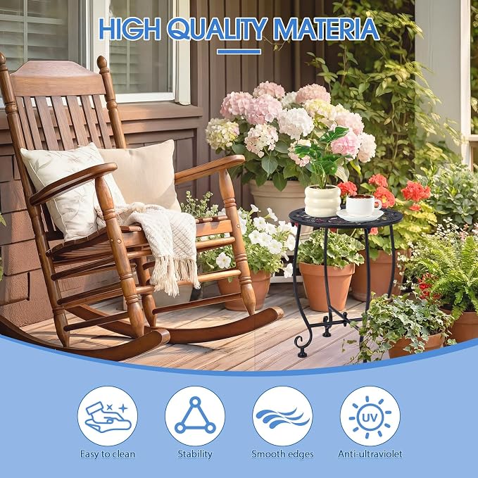 Thyle 2 Pcs Outdoor Side Table with Flower Cutout 13" Metal Small Round Weather Resistant Patio Side Tables for Outside, Balcony, Porch, Garden Bistro Indoor Outdoor Yard(Floral Pattern)