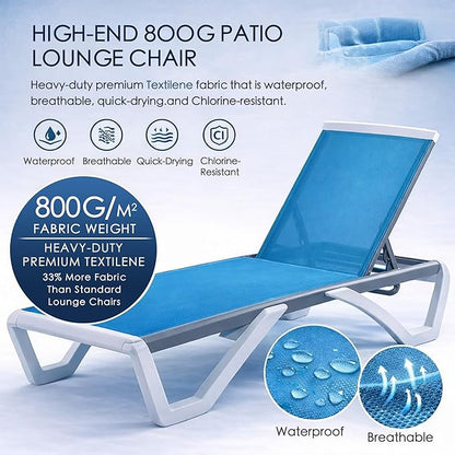 Kozyard Outdoor Chaise Lounge Chair, Fully Flat Adjustable Patio Lounger with Aluminum Frame & Resin Legs, Textilene Fabric for Poolside, Backyard & Beach, (Aqua, Chair)