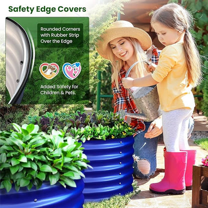 Olle Metal Raised Garden Bed, 17" Tall Twin Round Raised Garden Bed, Garden Boxes Outdoor Raised Bed Kit, Galvanized Planter Boxes Garden Planters for Outdoor Plants, Cobalt Blue 24" X 17"