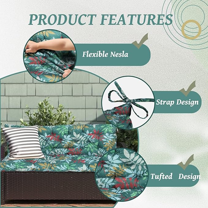 2/3 Seater Swing Replacement Cushion, Waterproof Porch Swing Cushions with Backrest, Thickened Bench Cushions for Outdoor Furniture, for Outdoor Patio Swing (Flower Color, 60 * 40 in)