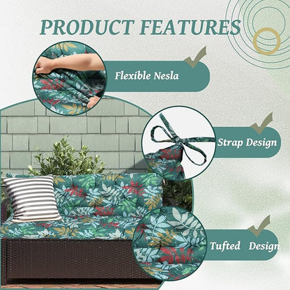 2/3 Seater Swing Replacement Cushion, Waterproof Porch Swing Cushions with Backrest, Thickened Bench Cushions for Outdoor Furniture, for Outdoor Patio Swing (Flower Color, 60 * 40 in)