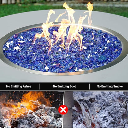 Skyflame 15LB Fire Glass for Propane Fire Pit, 1/2 Inch Cobalt Blue Reflective Glass Rocks, Fireplace Fire Table Decorative