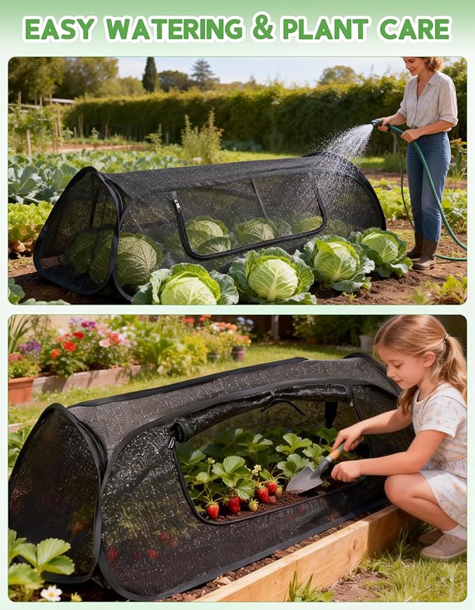 45"×20"×18"Pop Up Plant Shade Tent,Foldable UV Resistant Sun Shade Cloth,Raised Bed Shade Cover with Labels & Stakes,Breathable Garden Mesh Cover with Zipper Door for Vegetables,Fruits,Flowers