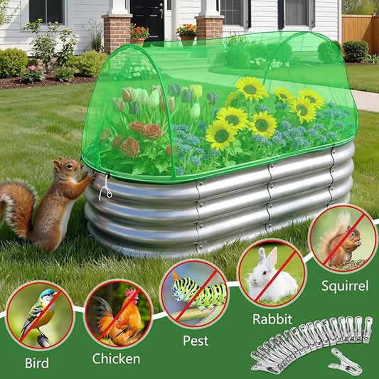 Garden Netting for Raised Beds 2 Pack, Raised Garden Bed Plant Netting Cover Mesh for Garden Protection, Rectangular Bird Netting Pest Barrier Screen Insect Net for Vegetables Fruits, 4x2x1ft, Green
