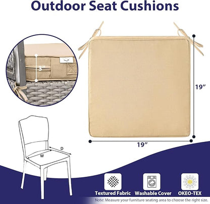 Outdoor Chair Cushions Set of 4 -Waterproof Outdoor Seat Cushions for Patio Furniture, Patio Chair Cushion with Handle and Ties, Square Out Door Chair Pads,19" x 19" x 3", Beige
