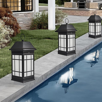 14" Solar Lantern Outdoor Waterproof, Glass Flickering Flame Solar Lanterns, Hanging Metal Lantern Decorative for Patio Front Porch Garden Backyard Tabletop Mothers Day Gifts Mom