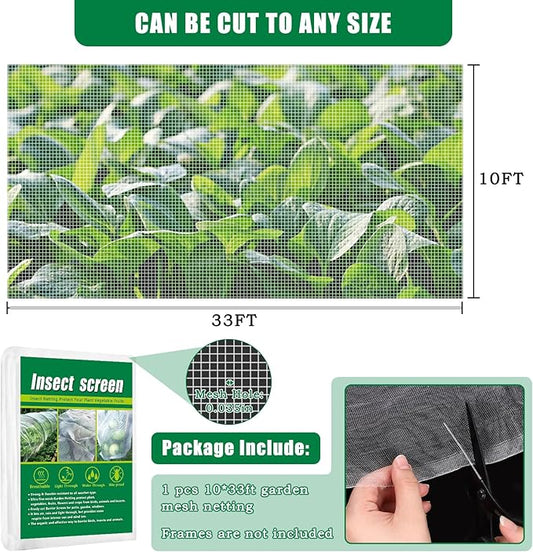 10 X 33 FT Garden Mesh Netting Pest Barrier for Raised Beds, Fruit Tree Netting for Cicadas, Bird Insect Nettings for Gardening, Blueberry Bush Strawberry Nettings Cover for Garden Protection