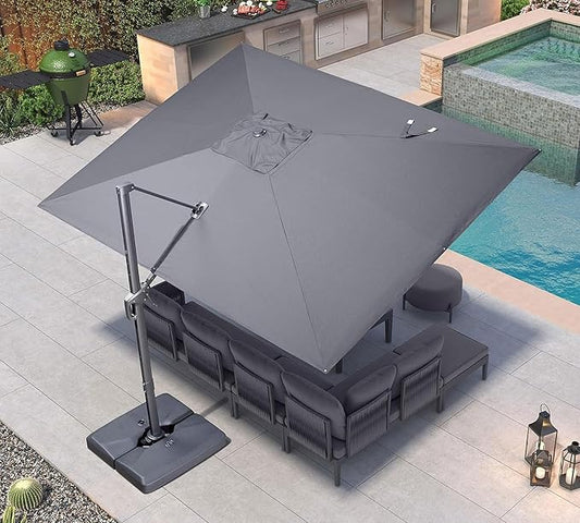PURPLE LEAF 9' X 11.5' Rectangle Cantilever Umbrella with Base Outdoor Large Aluminum Patio Umbrella with 3-Year Fade Resistance Recycled Fabric and 360-degree Rotation for Deck Garden, Graphite Grey