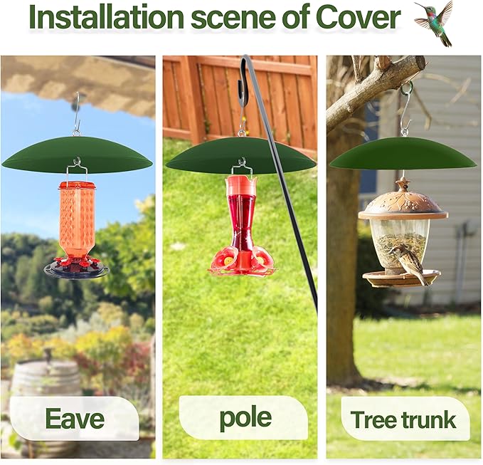 13" Bird Feeder Rain Cover,Bird Feeder Dome,Hummingbird Feeder Squirrel Guard, Proof Bird Feeders Baffle,Smart Birds Feeder's Umbrella(Green), 1 Pack
