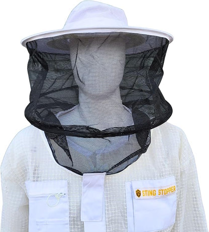 Beekeeping Veil - Replacement Round or Fencing Style, Universal Fit for All Suits & Jackets, 3-Layer Mesh for Maximum Sting Protection, White