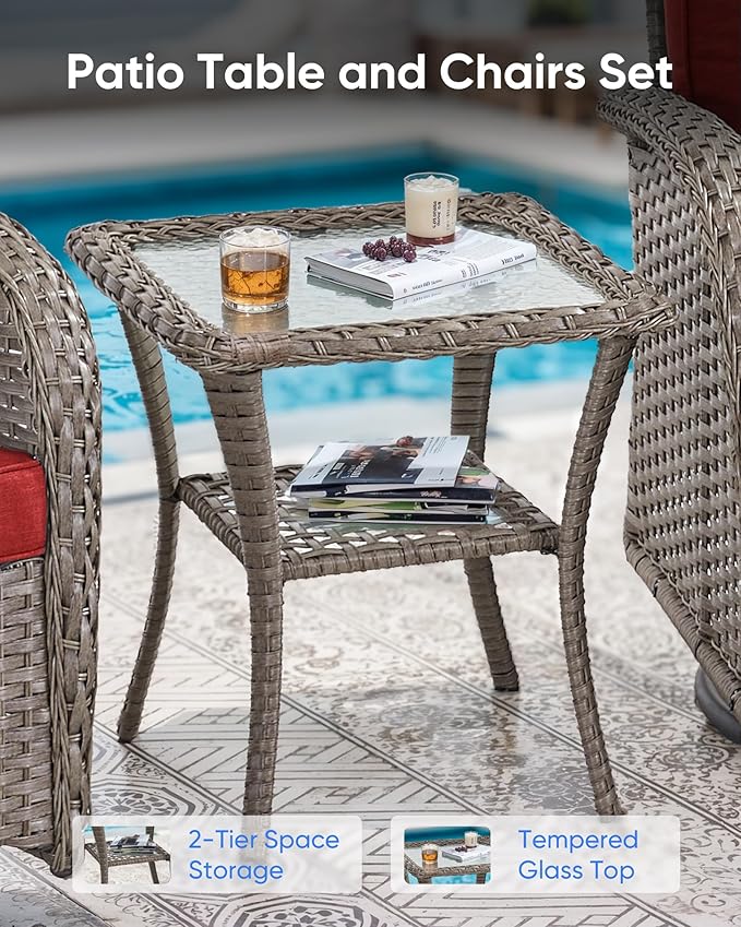 Outdoor Rocking Chairs Set of 2-Patio Table and Chairs Set Outdoor Conversation Furniture Sets for Deck Porch Garden Balcony Poolside-Grey/Red