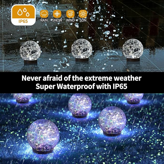 JKIMK Solar Globe Lights Outdoor Waterproof-Solar Balls for Garden-Cracked Glass Ball Lights Outdoor-Solar Orbs for Outside-Decorations for Patio and Yard Lawn Backyard Decor