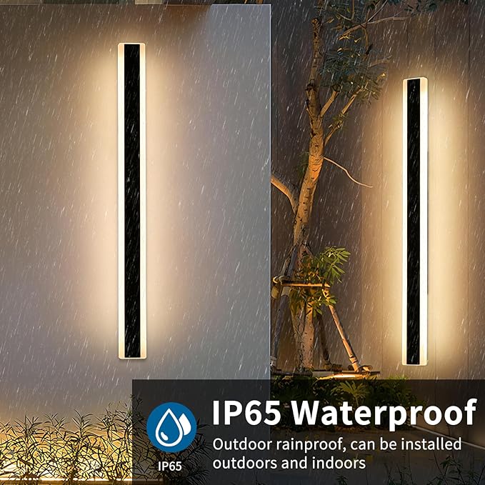 2 Pack Exterior Wall Light Fixture, 59inch Modern Outdoor Wall Sconce, IP65 Waterproof, 3000K Warm White, 55W Black Minimalist Outside LED Strip Lights for Garage, Patio, Balcony, Fence