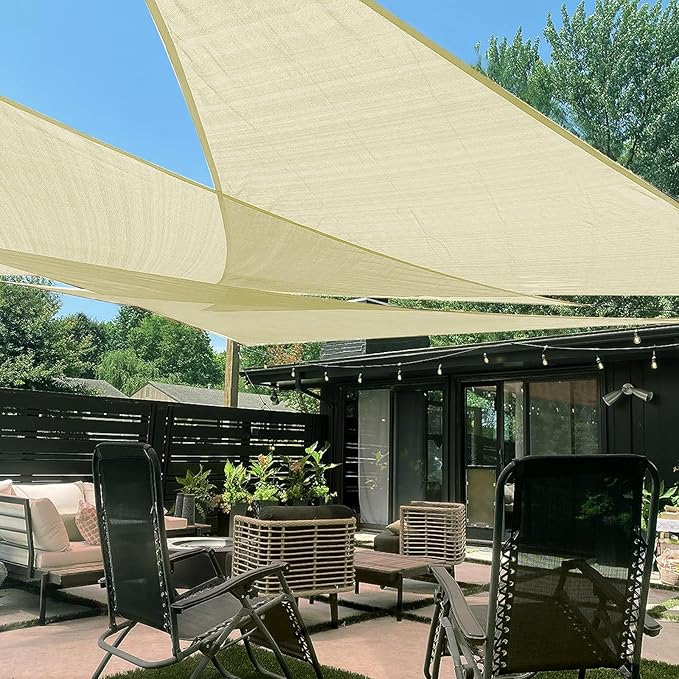 LOVE STORY 20' x 20' x 20' Triangle Shade Sail Sunshade Sail UV Block for Patio Garden, Butter Cream