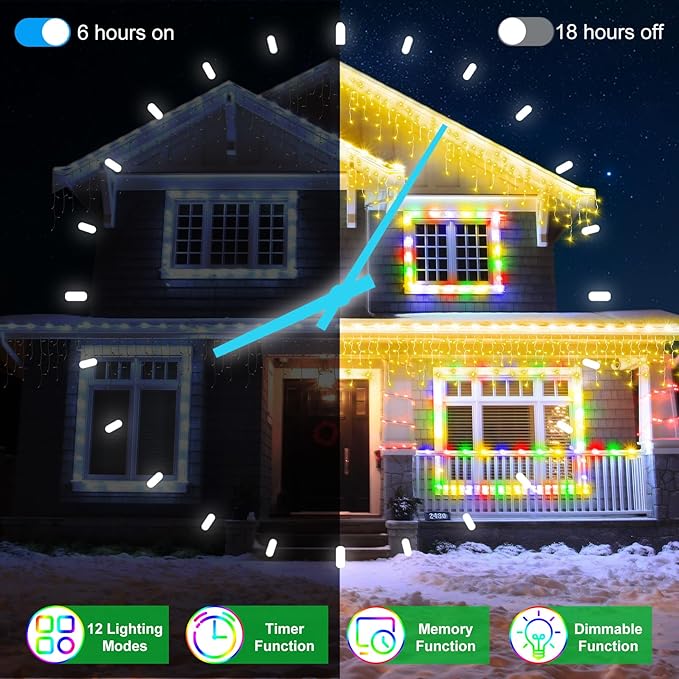 66FT 670 LED Christmas Lights 148 Ice Drops, 12 Modes and Timer Memory Dimmable, Outdoor Waterproof Hanging String Light for Xmas Holiday Wedding Garden Fence House Tree Outside Decor (Warm White)