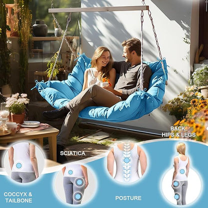 Outdoor Swing Cushions 3 Seater Waterproof, Replacement Bench Cushions for Outdoor Patio Furniture with Backrest, Porch Swing Cushion with Ties for Lawn and Garden (Sky Blue, 40x47in)