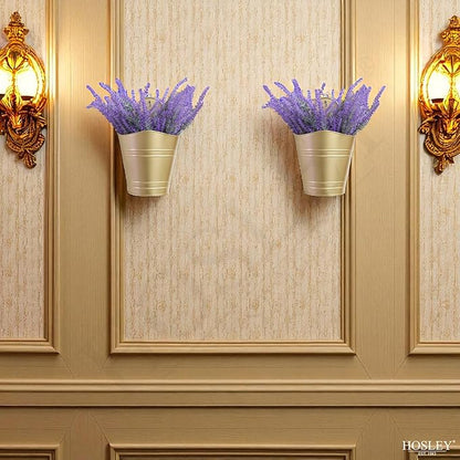 Hosley Set of 2 Gold Wall Planter with PVC Linner 6.25" L x 4" W x 10" H, Ideal Gift for Floral Arrangements Wedding Home Office Party DIY Indoor Outdoor Garden Patio