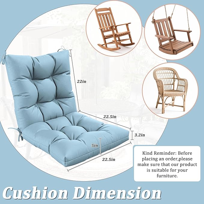 Patio Seat&Back Chair Cushions for Outdoor Furniture，Comfortable Cushions for Rocking/Dining/Lawn Chair-Set of 2