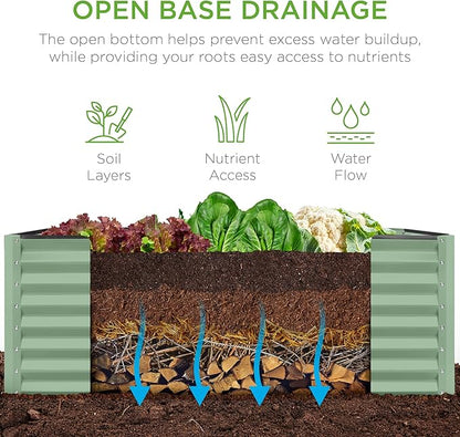 Best Choice Products 4x2x2ft Outdoor Metal Raised Garden Bed, Deep Root Planter Box for Vegetables, Flowers, Herbs w/ 119 Gallon Capacity - Sage Green