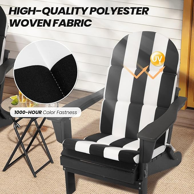 Crestlive 50x19.6 Inch Adirondack Chair Cushion, Water Repellent, Fade Resistant, High Back Outdoor Rocking Chair Cushion for Patio, Black White Stripe