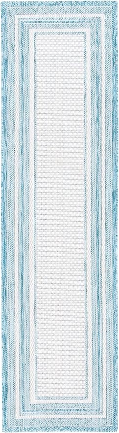 SAFAVIEH Washable Rug Outdoor Courtyard Collection - 2'3" x 10' Runner, Ivory & Aqua Blue, Non-Shedding & Easy Cleaning, Ideal for Patio, Entryway, Mudroom, Hallway, Kitchen (CY8475-53612)