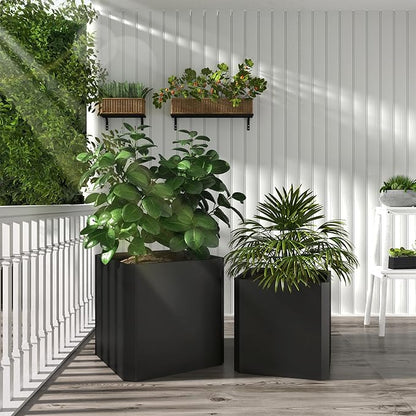 Steel Planter Box-24"x24"x24"-Large Square Planter Box-Outdoor Indoor-Cube Steel Planter Heavy Duty Black Metal Planter Box Commercial Residential for Home Garden Porch Hotel Patio