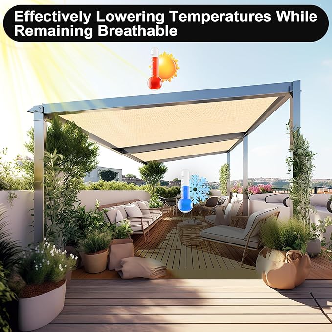 Artpuch 90% Sun Shade Cloth, 10 x 12 FT Pergola Shade Cover Canopy with Grommets, Sun Screen Fabric Tarp for Patio, Outdoor, Garden, Backyard, Wheat