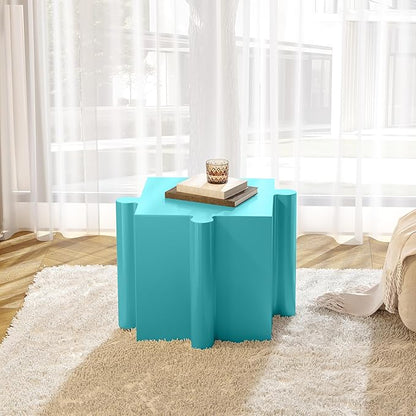 Christopher Knight Home Daton Interlocking Puzzle Outdoor Side Table, Lightweight Concrete Patio Coffee Table, Convex Edge MGO Modular End Table, Creative Set Up for Indoor&Outdoor Use, Sky Blue