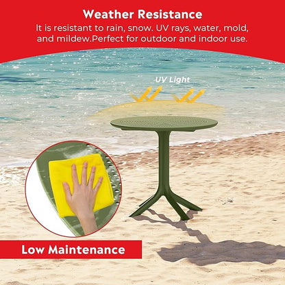 Costaelm Dining Table Set for 4, HDPE Patio Round Dining Table and Stackable Chair, Kitchen & Dining Room Sets All Weather for Backyard Porch Poolside, Olive Green