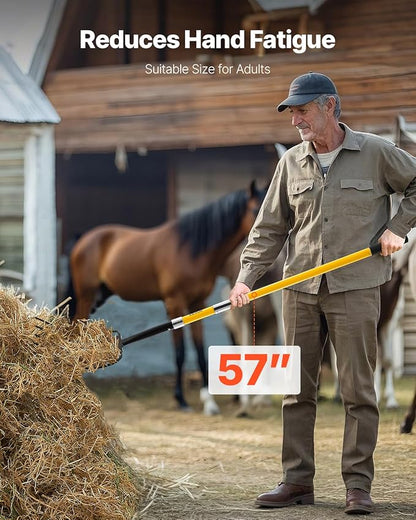 VEVOR Garden Fork, 5-Tine Gardening Pitchfork with Fiberglass Handle, 57 in Heavy Duty Digging Fork with Y Grip, Forged Steel Spading Fork for Hay Potato Composting Transplanting Aeration