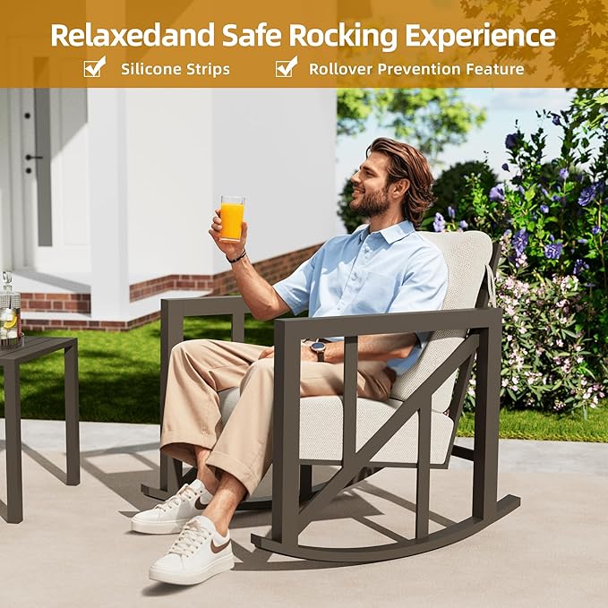 TOLEAD Outdoor Rocking Chair Set, 3 Piece Rocking Patio Furniture Set, Outdoor Patio Furniture Set with 2 Rockers and 1 Table, Patio Rocking Chair Set for Backyard, Porch, Poolside