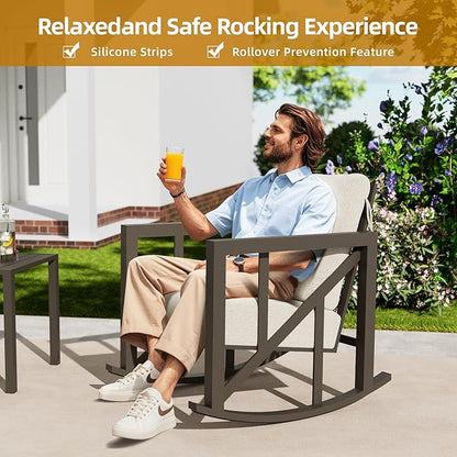 TOLEAD Outdoor Rocking Chair Set, 3 Piece Rocking Patio Furniture Set, Outdoor Patio Furniture Set with 2 Rockers and 1 Table, Patio Rocking Chair Set for Backyard, Porch, Poolside