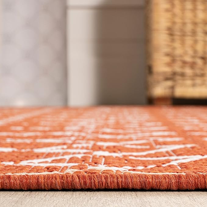 JONATHAN Y Moroccan Geometric Indoor Outdoor Runner Rug 2X10 Orange/Cream, Ourika Textured Weave for Backyard, Patio, Porch, Easy-Cleaning, High Traffic, Pet-Friendly, Non-Shedding (SMB108P-210)
