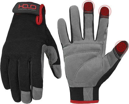 HANDLANDY Work Gloves for Men & Women, Utility Mechanic Working Gloves Touch Screen, Flexible Gardening Gloves for Yard