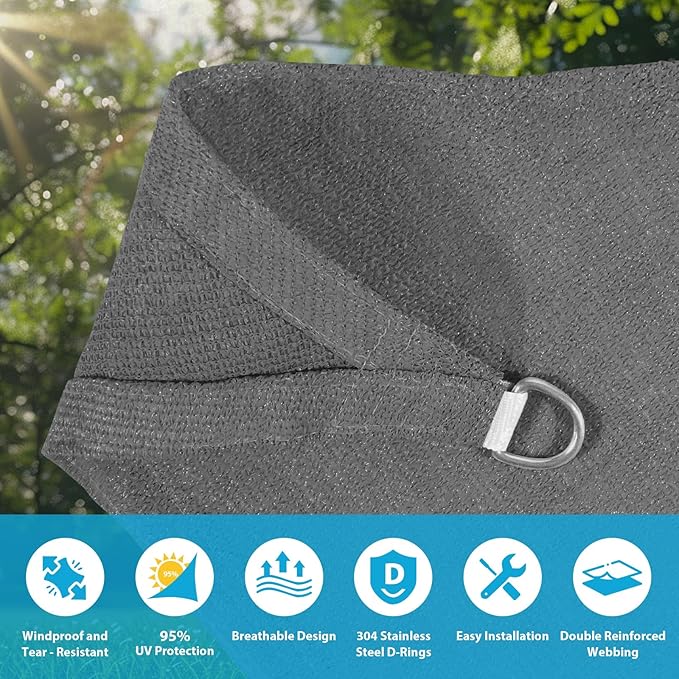 Amagenix Sun Shade Sail 12'X12'X17' Curved Edge Outdoor Shade Canopy Dark Grey Breathable 95% UV Block Shade Cloth for Patio Garden Backyard (We Make Custom Size)