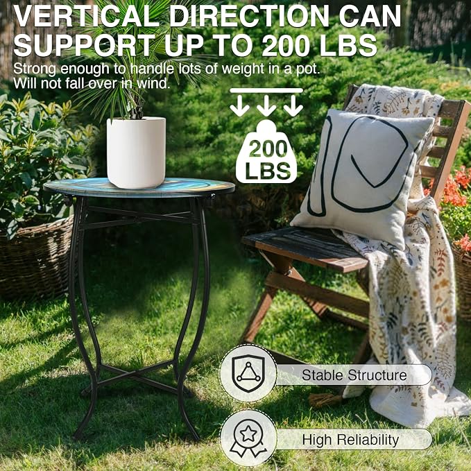Patio Side Table, Weather Resistant Metal Side Table，Side Table for Patio Yard Porch Balcony Garden Bedside Plant Stand Indoor Outdoor ，Small Round Outdoor End Table
