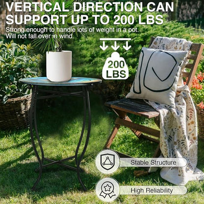 Patio Side Table, Weather Resistant Metal Side Table，Side Table for Patio Yard Porch Balcony Garden Bedside Plant Stand Indoor Outdoor ，Small Round Outdoor End Table