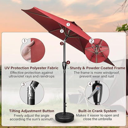 Simple Deluxe 2 Pack 9ft Patio Umbrella Outdoor Table Market Umbrella, 8 Sturdy Ribs for Garden, Deck, Backyard, Pool, Red