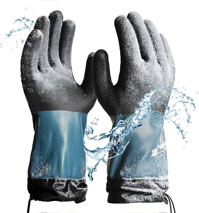 Schwer 100% Waterproof Winter Work Gloves, Long Freezer Glove with Water-based PU Coating, Ultimate Warmth, Non-Slip, Thermal Glove for Outdoor Activities & Daily Work, Hiking, Camping, Washing, L