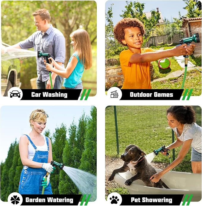 50FT Premium Garden Hose Ultra Lightweight Non-Expanding Design 50 FT Watering Hose with 10 Function Nozzle, Kink & Tangle-Free, Leakproof & Pressure Resistant for Yard/Lawn/Camping (Green)