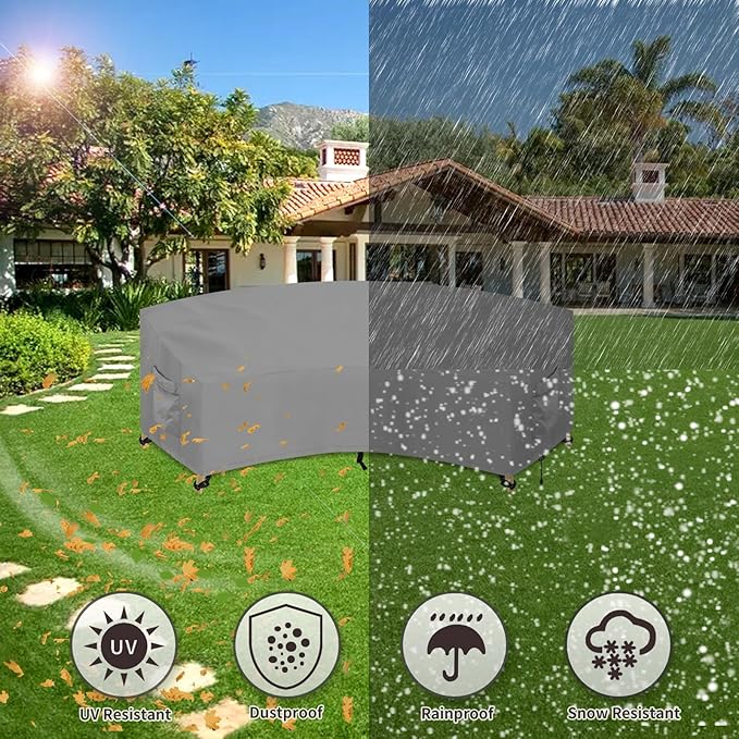 PureFit Outdoor Sectional Sofa Cover Waterproof Curved Patio Furniture Covers for Deck, Lawn and Backyard, 90Lx34Dx32Hx46FL, Grey