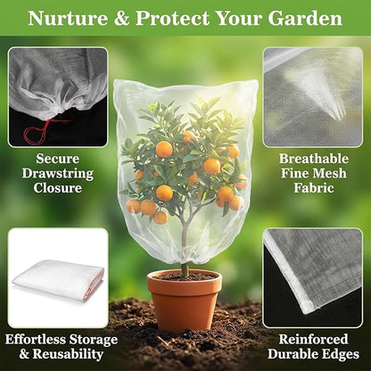 Bird Netting for Garden Protection - Sukh 3.5 x 4.6 FT Blueberry Bush Netting Covers with Drawstring Fine Mesh Plant Pest Barrier for Fruit Trees, Tomato, Strawberry, from Birds & Cicadas (1 Pack)
