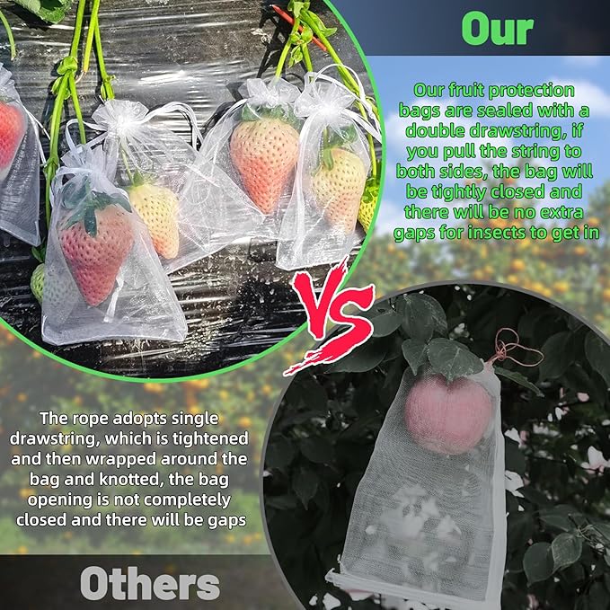 100Pcs Fruit Protection Bags, 4x6 Inch White Fruit Bags for Fruit Trees with Drawstring, Reusable Mesh Fruit Netting Cover Bags for Tomatoes, Strawberry, Vegetable