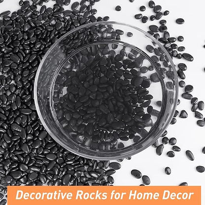 Pulovin 2.5 lbs Black Pebbles for Indoor Plants, Succulent, Bamboo, Vase, 3/8" Plant Rocks for Pots Indoor, Small River Rocks Decorative Pea Gravel, Highly Polished